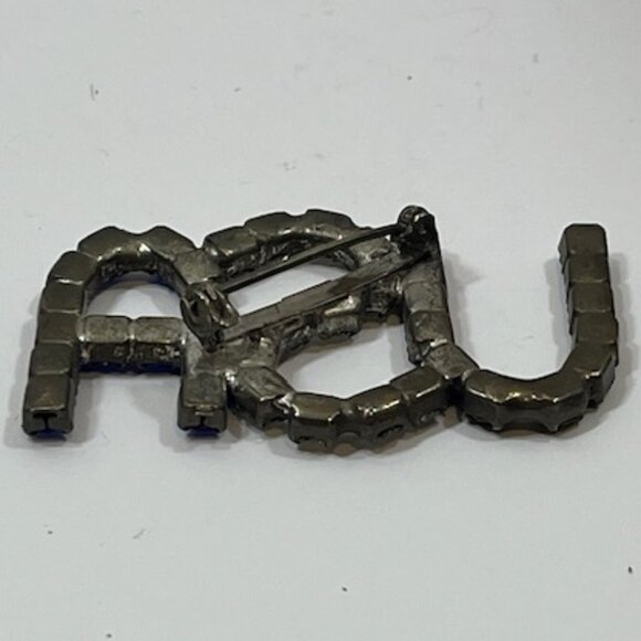 VTG USA Patriotic Brooch Red Clear Blue Prong Set Rhinestones Hat Vest Pin 2"x1" - Picture 8 of 11